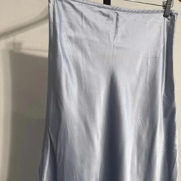 Club Monaco Silk Charmeuse Pale Blue Midi Skirt Size 4 Designer MSRP $268 - Picture 3 of 7
